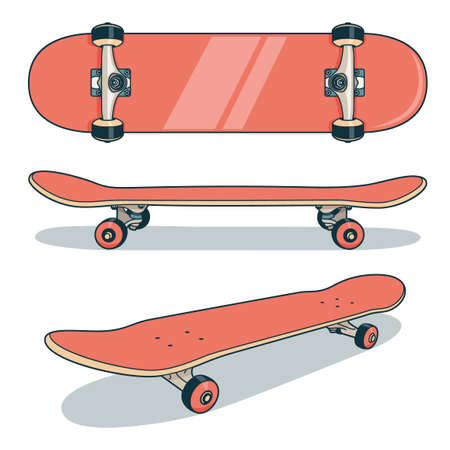 Red skateboard icon from various anglesのイラスト素材