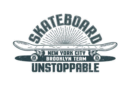 Skateboard logo in the style of hand-drawn hipster print. Grunge texture is on separate layer and is easily turned off.のイラスト素材