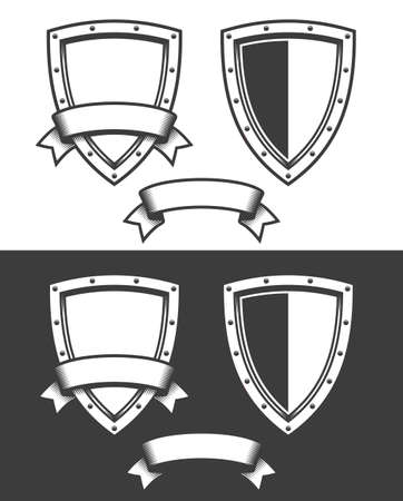 Heraldic triangular shield and ribbon -  template for the emblem, the sign.のイラスト素材