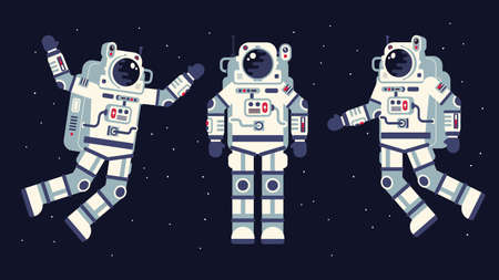 Space suit in different poses. Easy to edit. Flat style.のイラスト素材
