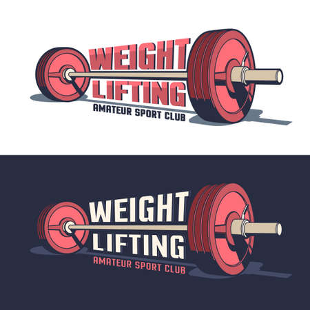 Weightlifting or powerlifting sports vintage emblem with a barbell in 3D style and inscriptionsのイラスト素材