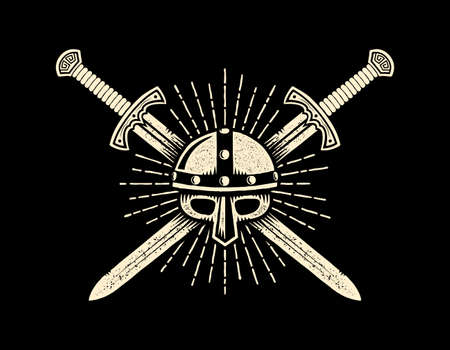 Medieval knightly emblem with helmet and crossed swordsのイラスト素材