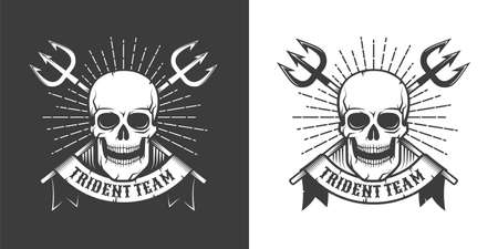 Pirate sea emblem with skull and crossed tridentsのイラスト素材