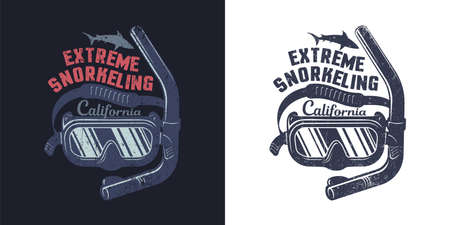 Snorkel mask - retro label with grunge worn textureのイラスト素材