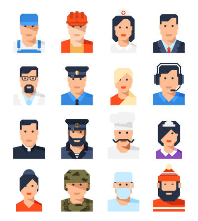 Flat avatars of the professions of men and women. Vector illustration.のイラスト素材
