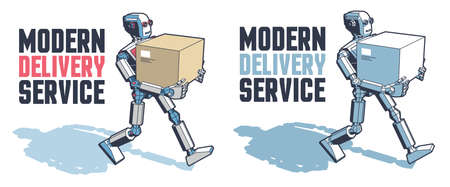 Robot man carries a parcel boxのイラスト素材