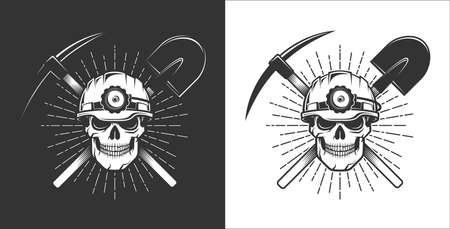 Miner logo in retro style. Skull in a mining helmetのイラスト素材