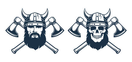 Viking emblem tattoo - bearded warriorのイラスト素材