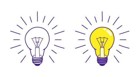 Doodle light bulb hand drawn vector illustration. Idea concept icon.のイラスト素材