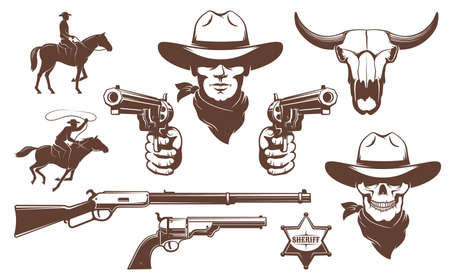 Cowboy Wild West retro design elementsのイラスト素材