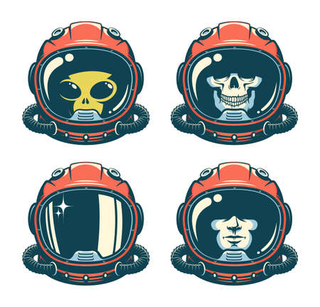 Astronaut helmet with skull - retro styleのイラスト素材
