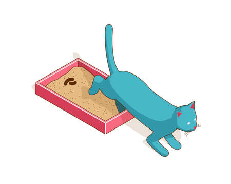 Kitten pooped into the cat litter boxのイラスト素材