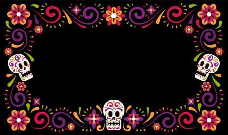 Day of dead mexican carnival celebration frame design with sugar skullのイラスト素材
