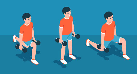 Lunge with dumbbells - Home workout exerciseのイラスト素材