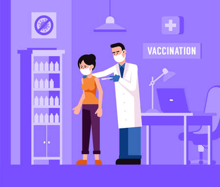 Doctor puts the vaccine to the female patient.のイラスト素材