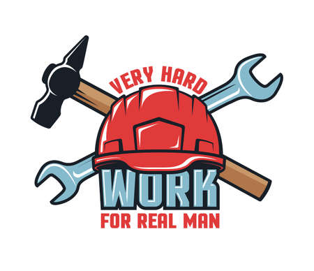 Work logo with hard hat and toolsのイラスト素材