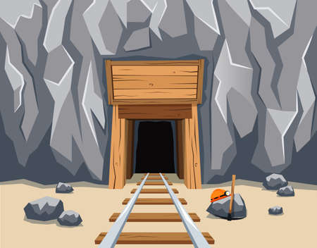 Gold mine entrance with rails
