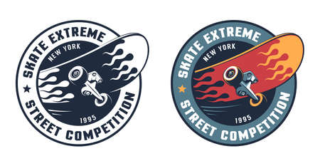 Skate extreme round retro logo with skateboardのイラスト素材