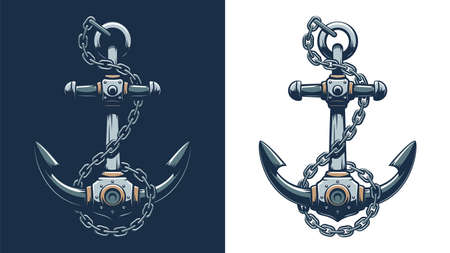 Vintage nautical anchor with chainのイラスト素材