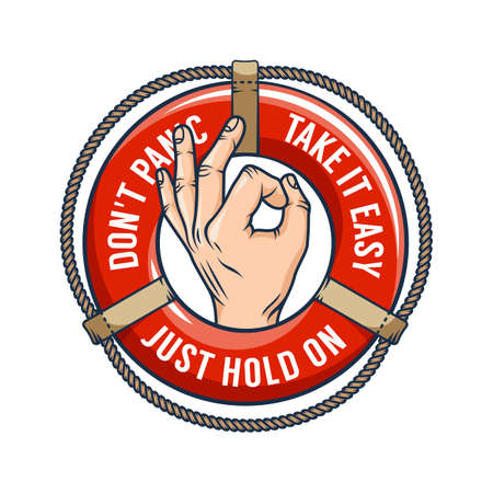 Ok sign . Okay Lifebuoy retro emblemのイラスト素材