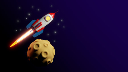 Rocket fly over the moon - 3d Flyer template.