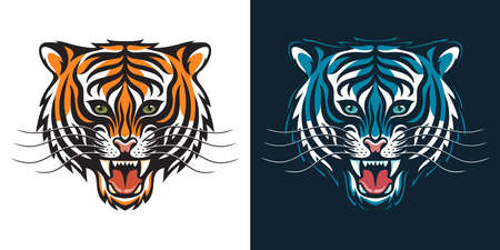 Roaring tiger head stylized as an emblem or logoのイラスト素材