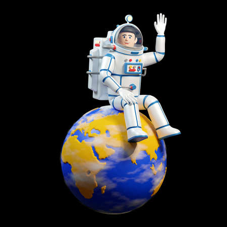Astronaut in spacesuit sits on the planet earth