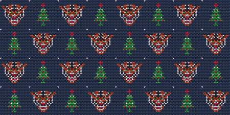 Knit ornament with tiger and Christmas tree
