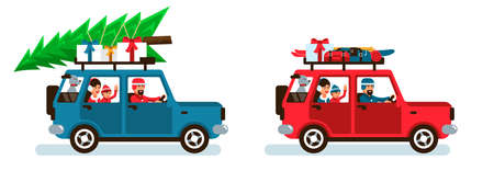 Family car going to the Christmas holidaysのイラスト素材