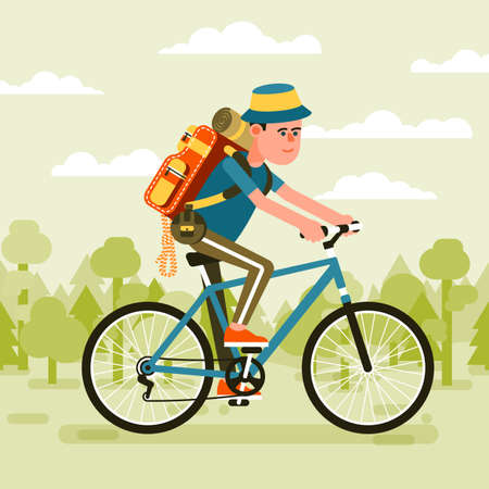 Hiker Cyclist with backpackのイラスト素材