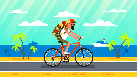 Cyclist rides along California beachのイラスト素材