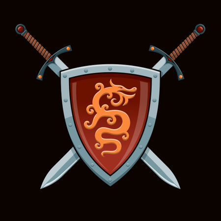 Shield with dragon and crossed swordsのイラスト素材