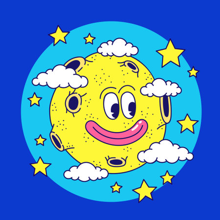 Moon character smiling - y2k styleのイラスト素材