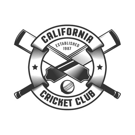 Cricket club vintage badge with bats and ballのイラスト素材