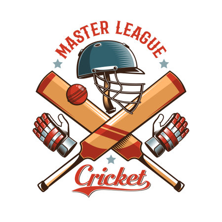 Cricket Retro Logo with Helmet, Bat and Ball
