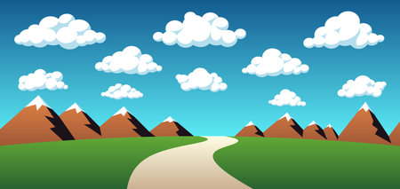 The road through the field under the cloudsのイラスト素材