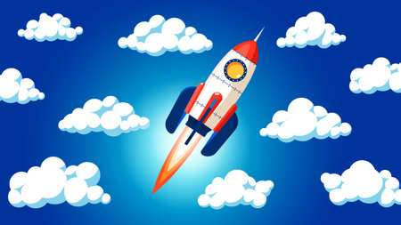 Rocket flying into the sky through the cloudsのイラスト素材