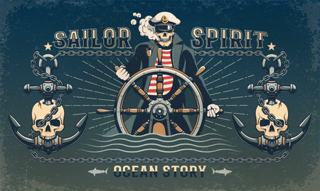 Maritime pirate retro poster with a skullのイラスト素材