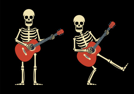 Playful skeleton playing guitar during a festive celebration Halloweenのイラスト素材