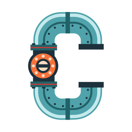 Letter C is formed using industrial valves and pipesのイラスト素材