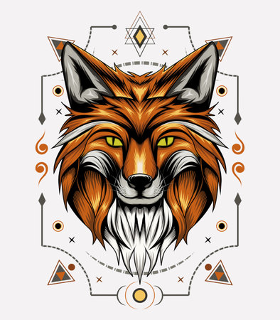 vector fox logo. animal face illustration. fox head with ornament background . T-shirt design, print decorationのイラスト素材