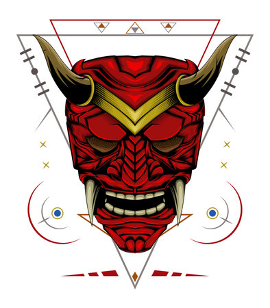 Samurai mask on the sacred background.