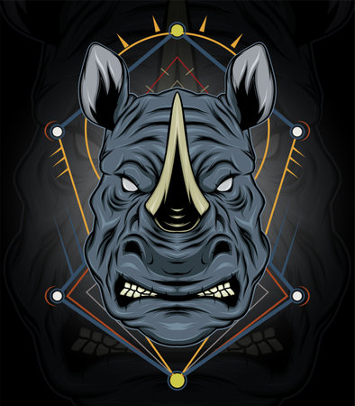rhino logo design mascot with modern illustration concept style for badge, emblem and t shirt printing. angry rhinos illustration.のイラスト素材