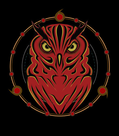 Logo owl, illustration owl for T-shirt design , wall decorative or outwear. Hunting tattoo owl style with spiritual symbolのイラスト素材