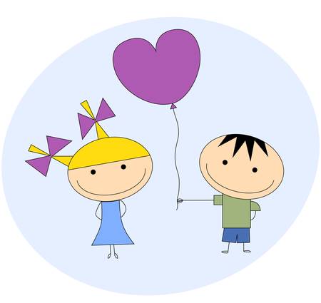Boy and girl with heart-shaped balloonのイラスト素材