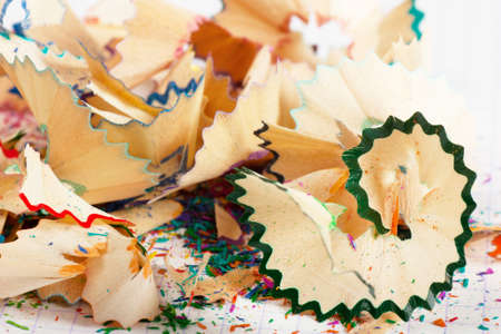Macro view of colorful pencil peelsの写真素材