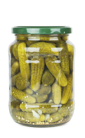 Jar of pickles isolated over white backgroundの写真素材