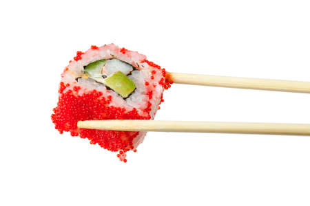 Close up top view of sushi isolated over white backgroundの写真素材