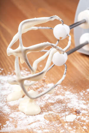 Closeup view of batter on a mixerの写真素材