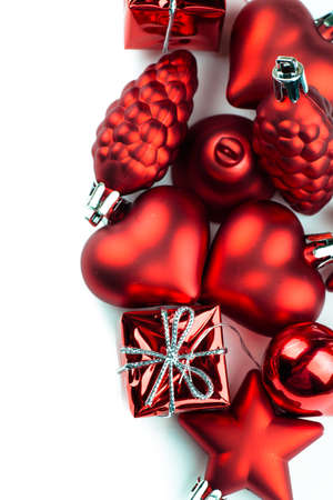 Closeup view of vibrant red christmas decorationsの写真素材